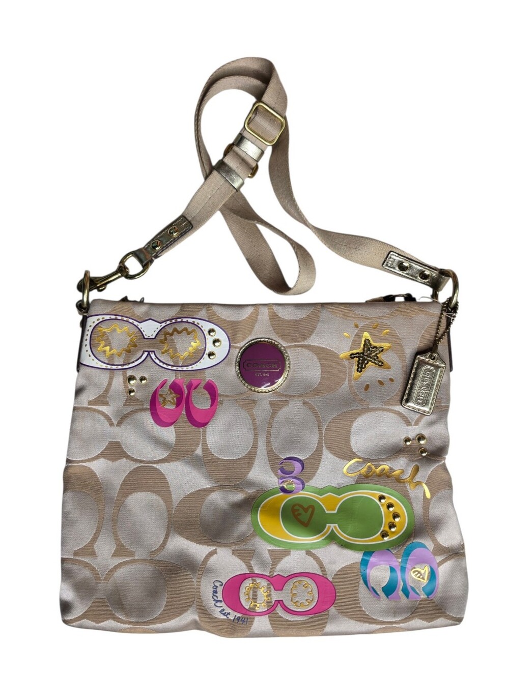 Coach Poppy Crossbody Bag F17585 Khaki Graffiti Applique Signature C